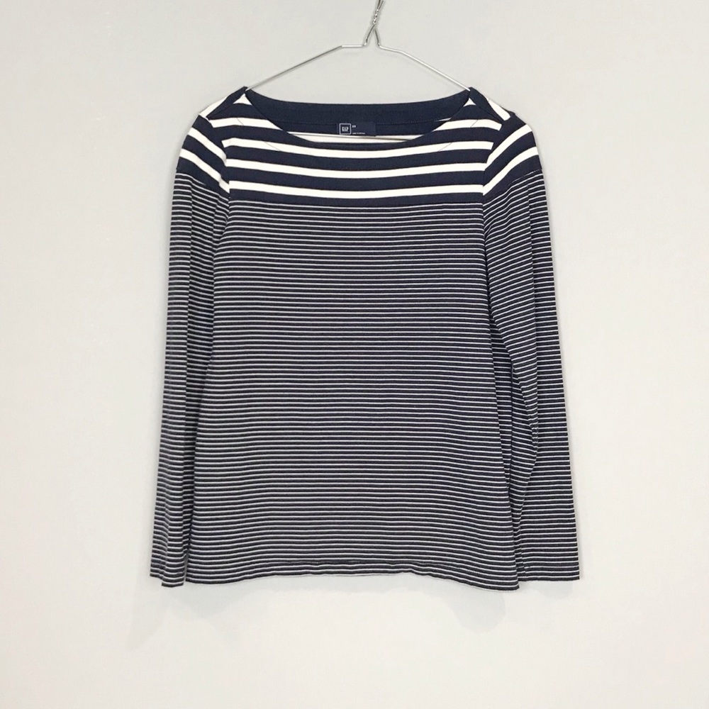 BR Navy Boat Neck Striped Long Sleeve Top C